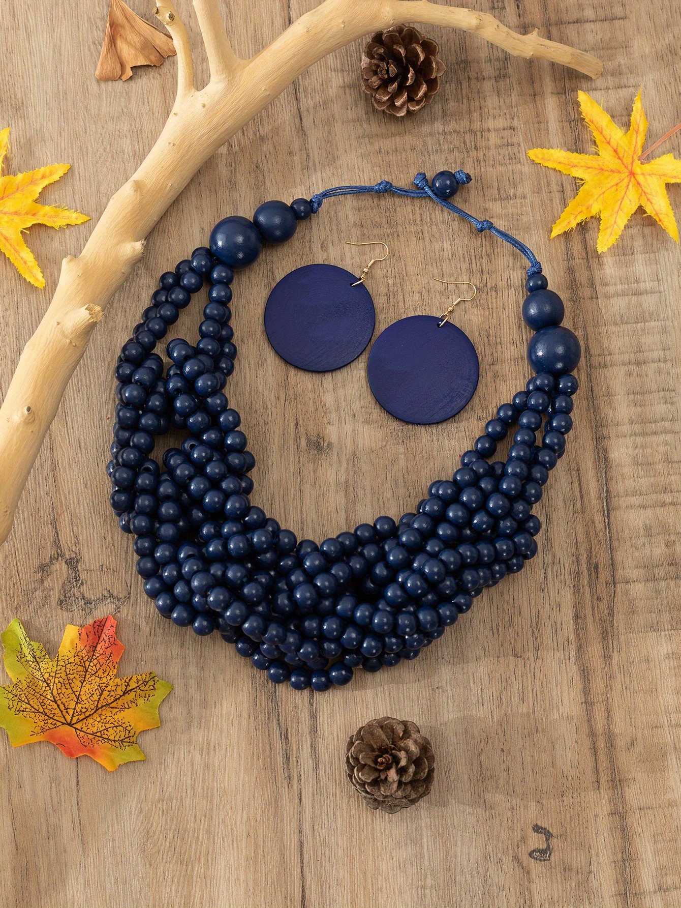 Navy blue bead necklace on sale uk