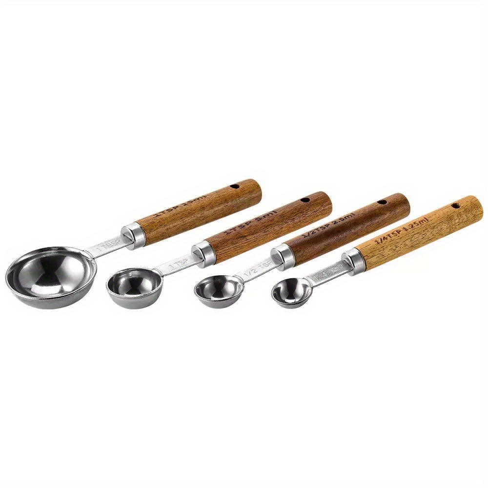 8pcs Measuring Cups And Spoons Set, Stainless Steel Measuring Cups And  Spoons With Wood Handle For Dry And Liquid Ingredients