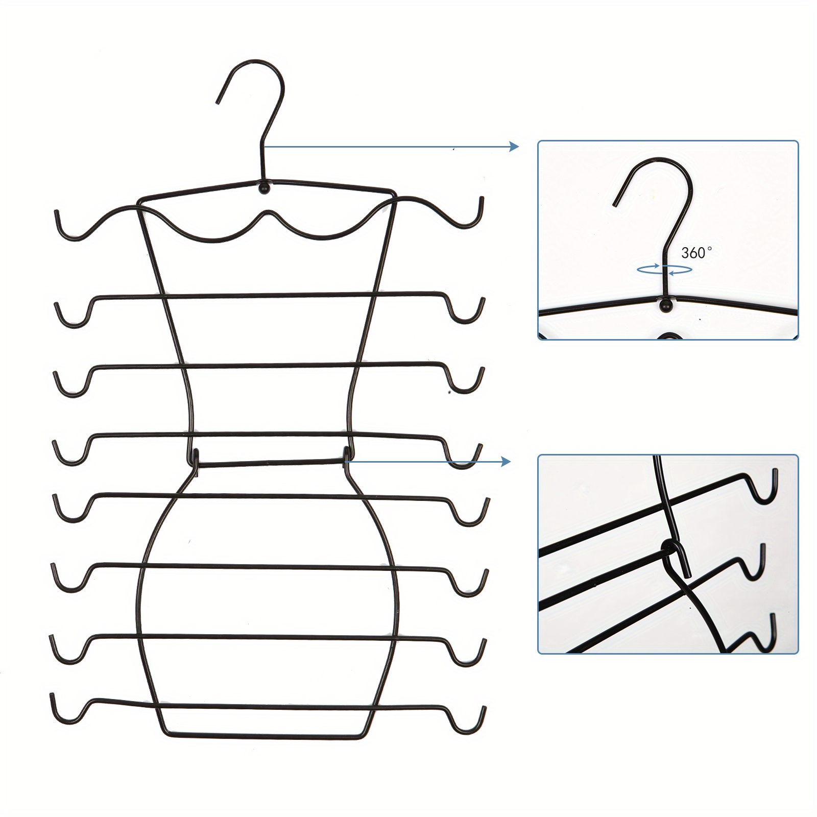 1pc Space Saving Bra Hanger, 8 Tier Metal Folding Tank Top Hangers, Closet  Organizer Hangers For Scarf, Tie, Belt, Black