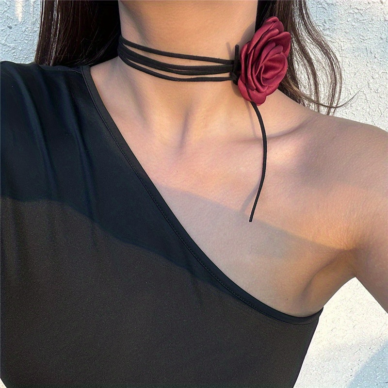 Personality Handmade Rose Flower Choker Creative Long Diy - Temu