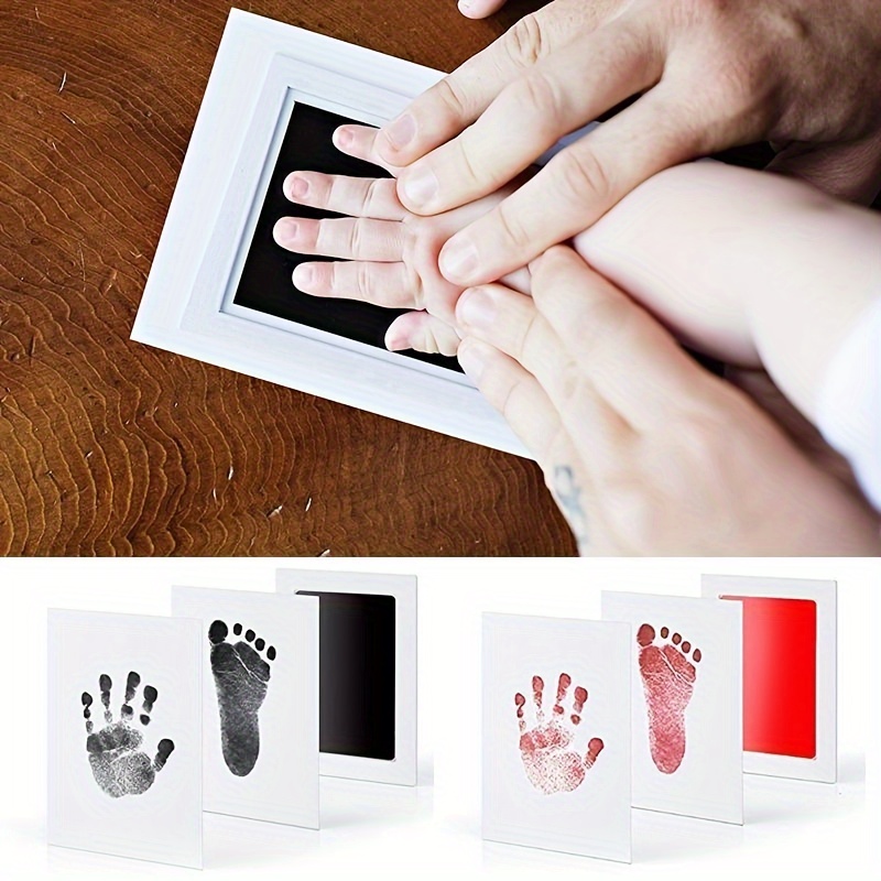 1 Set, DIY Hand And Footprint Kit, Ink Pads Photo Frame Handprint, Toddlers Souvenir Accessories, Safe Clean Baby Shower Gift (Red)