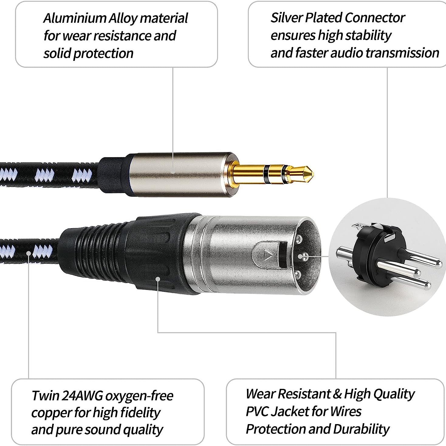 Xlr Male Nylon Braided Cable Xlr Male Adapter Microphone - Temu Canada