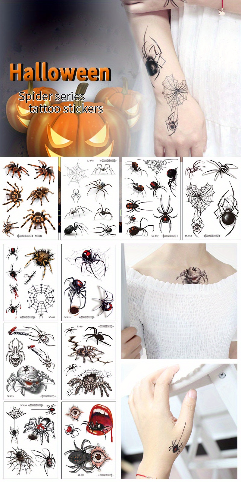 Maquillaje Halloween Horror 3d Araña Realista Tatuaje - Temu