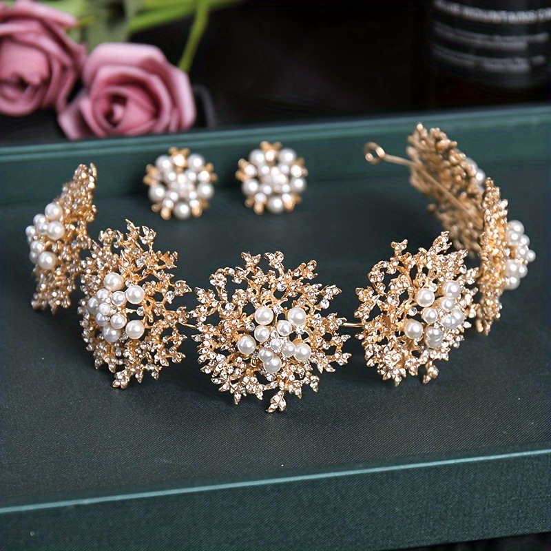 Accessori per capelli con fasce per la testa alla moda Fiori di perle d'oro  Accessori per la sposa della regina - Temu Italy