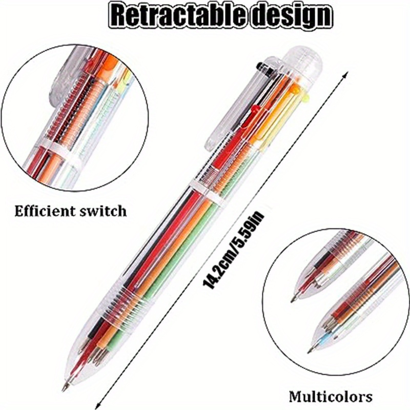  6 in 1 Multicolor Ballpoint Pen Bulk 0.5 mm 6 Color  Retractable Ballpoint Pen Pack Colorful Ink Pen Supplies Party Favors  Rainbow Pen for Office School Kids Teacher Gift Carnival