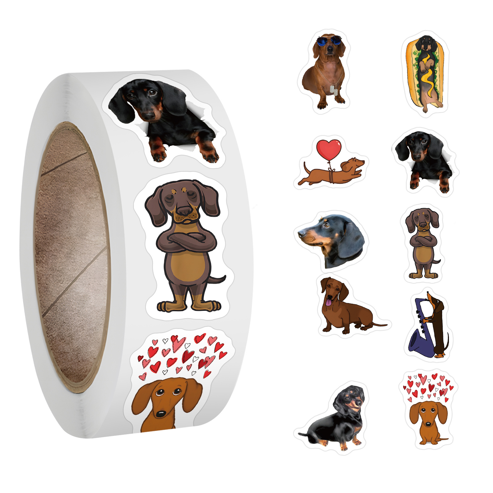 Image of 500pcs Dachshund Stickers, Cartoon Vinyl Stickers For Laptop Water Bottle Bike Car Cup Bike Helmet Phone Tablet, Stickers Roll