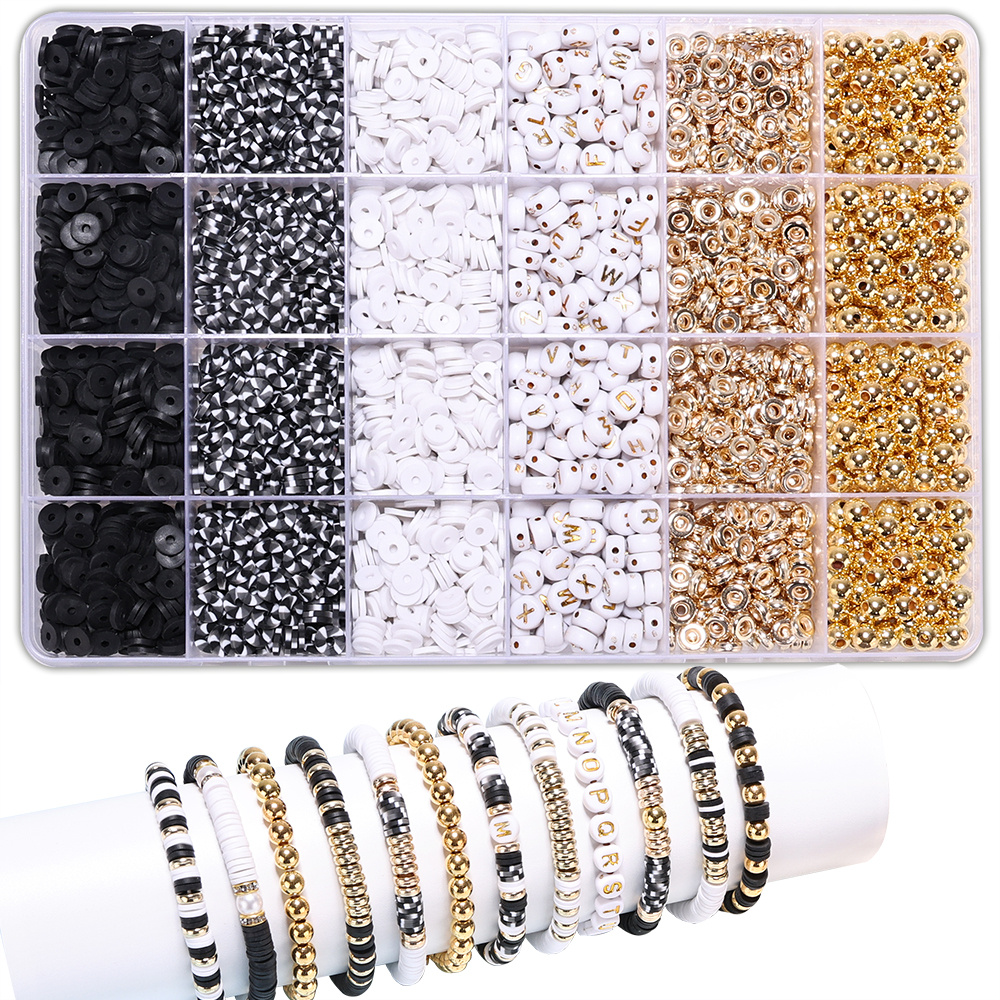 1Box About 2500pcs Friendship Bracelet Kit,Bracelet Making Kit,Clay Beads  For Bracelet Making,Gold Letter Beads For Bracelets Making Kit,Pearl Beads