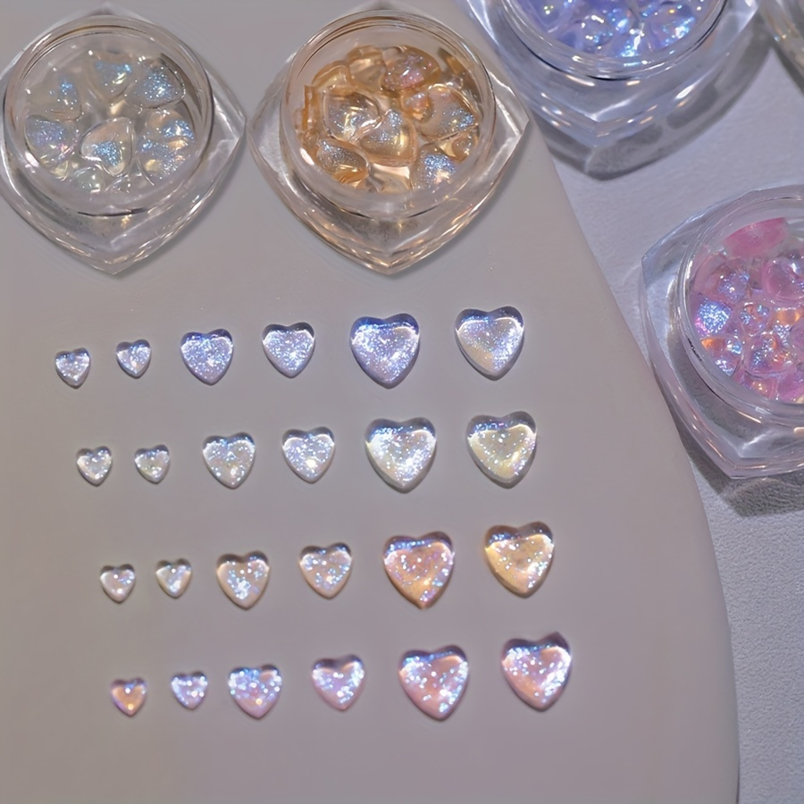 

3 Boxes, 3d Aurora Love Heart Nai Art Charms For Valentine Nail Art Decoration, Transparent Heart Nail Art Rhinestones Jewelry