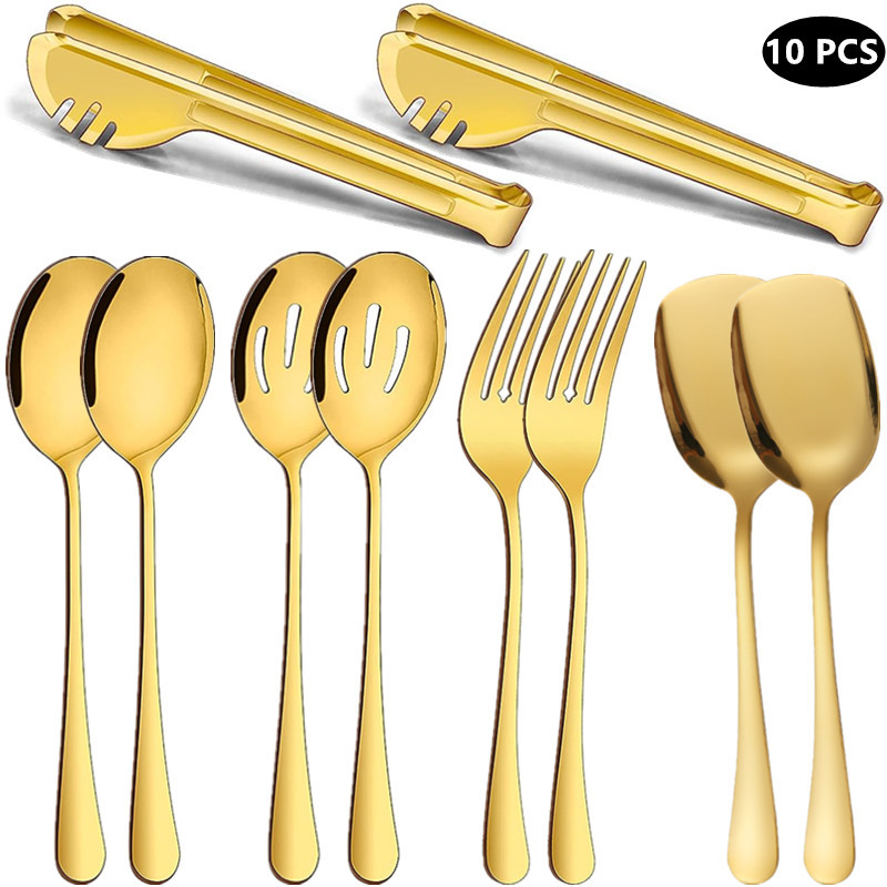 Image of Set Of Appliances, Including Large Service Spoon 2, Slotted Service Spoon 2, Service Fork 2, Service Shovel Spoon 2, Service Pliers 2, Buffet Tableware, Dishwasher Cleaning