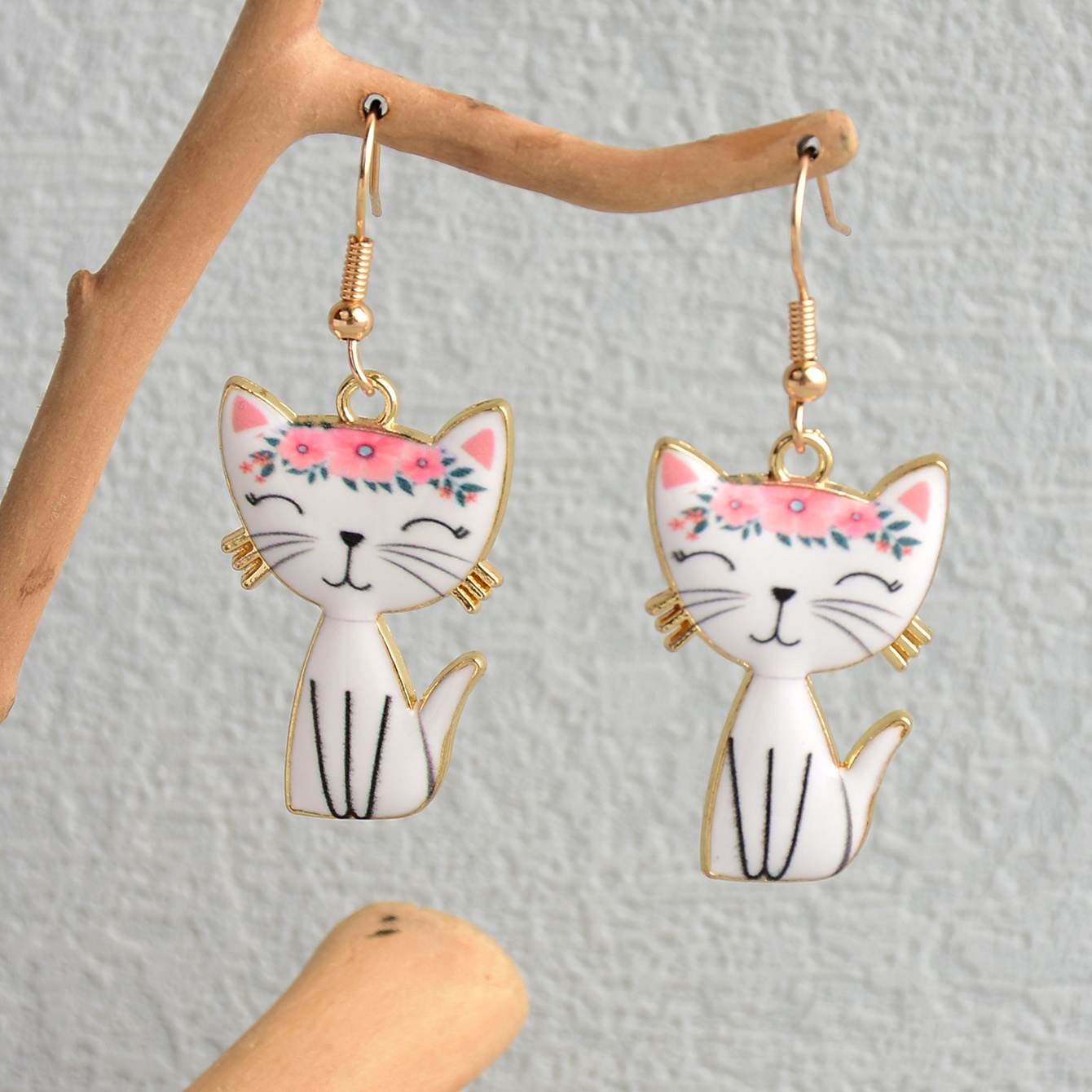 lovely cat design dangle earrings cute cartoon style zinc alloy jewelry adorable gift for women girls daily casual white cat 9