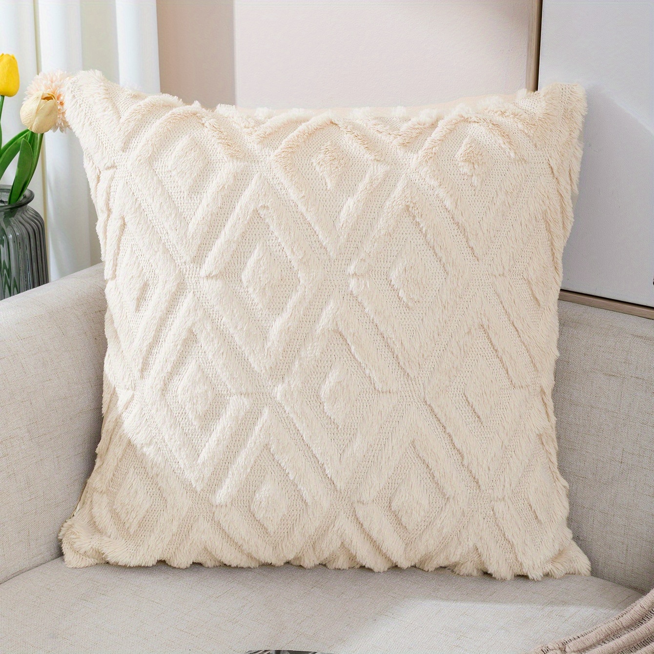 TEMU Plush Quilted Embroidered Pillow Cover