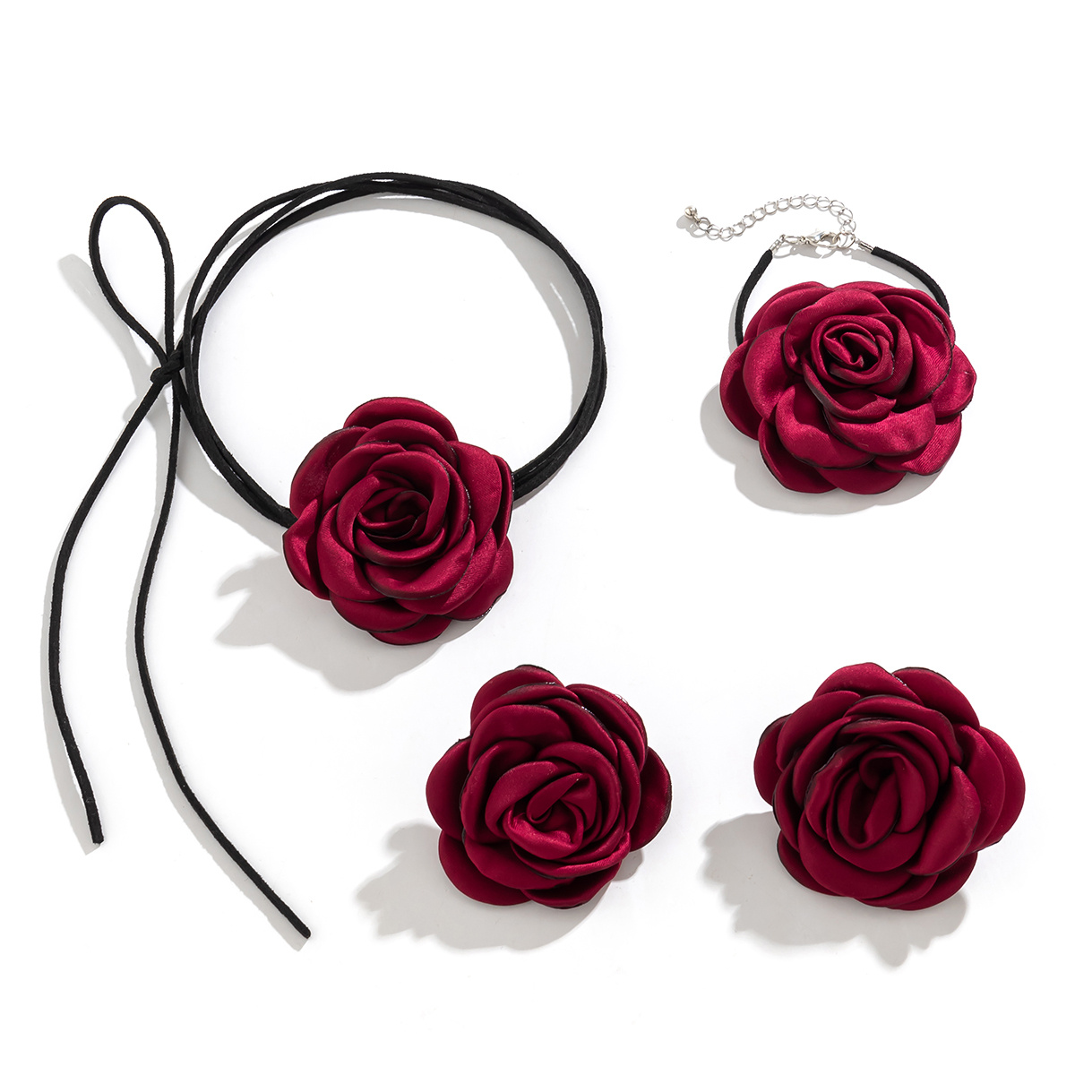 TEMU 4 Uds. Pendientes + Gargantilla + Pulsera Conjunto De Joyería De Estilo Romántico Francés Diseño De Rosa Delicada Rojo/Blanco/Negro Haz Tu