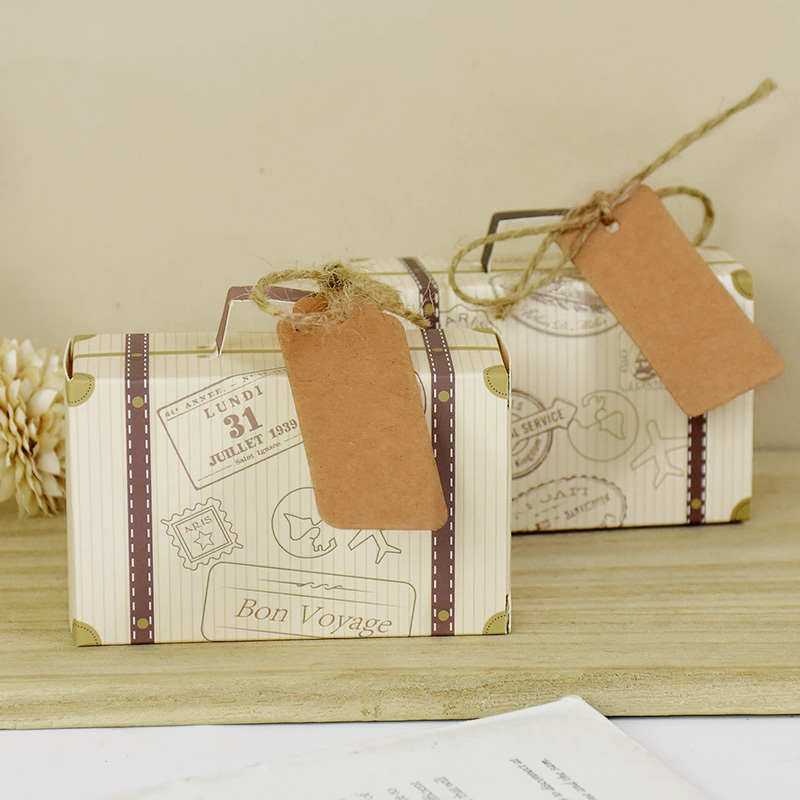 10pcs Mini Suitcase Candy Box Kraft Paper Gift Box Wedding Favors