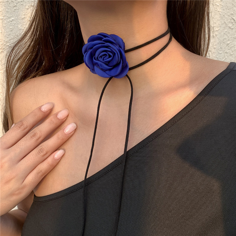 Rose Flower Choker Necklace For Women Long Flannelette Rope - Temu