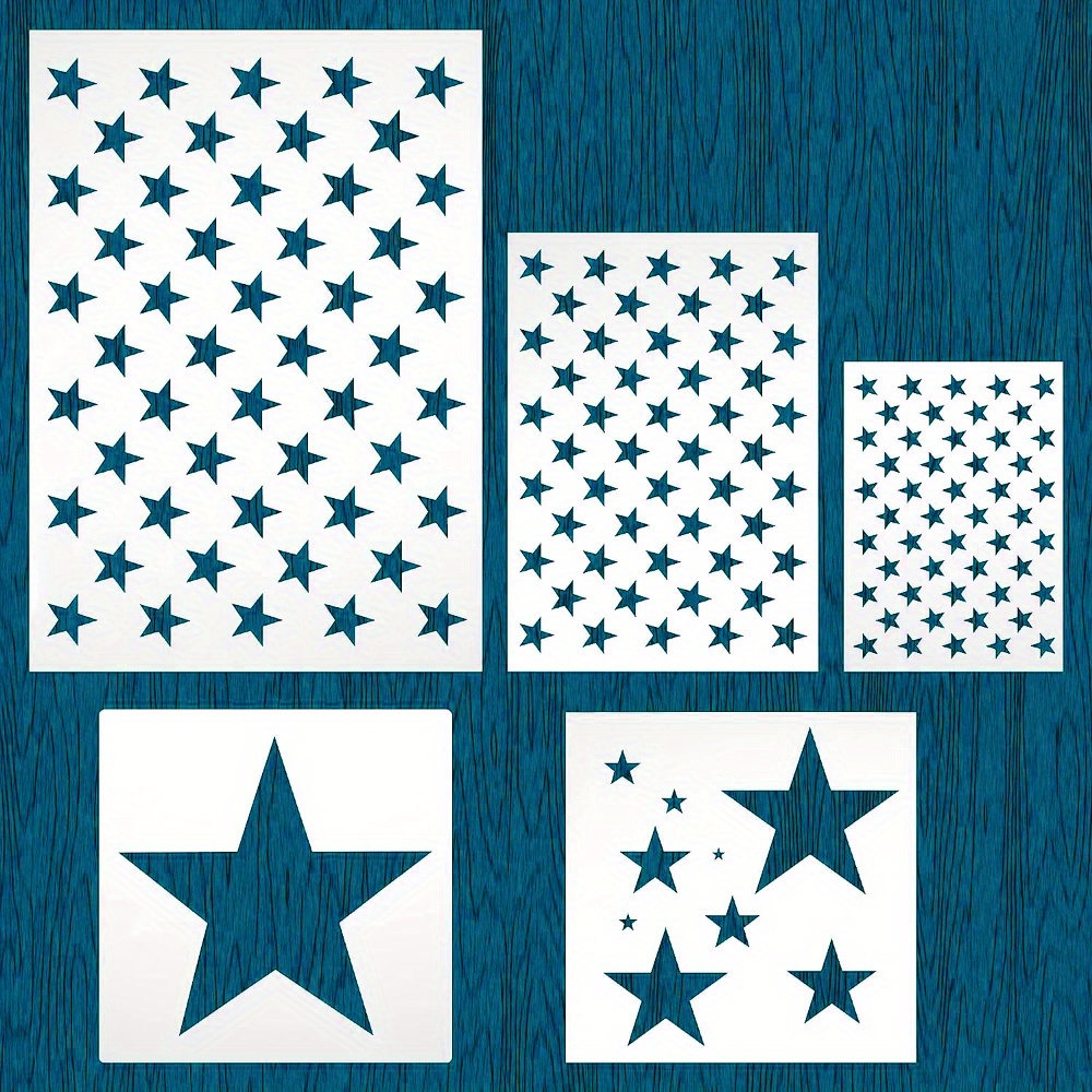 5Pcs Star Stencils DIY American Flag Stars Template for Wood Fabric Paper  Wall 