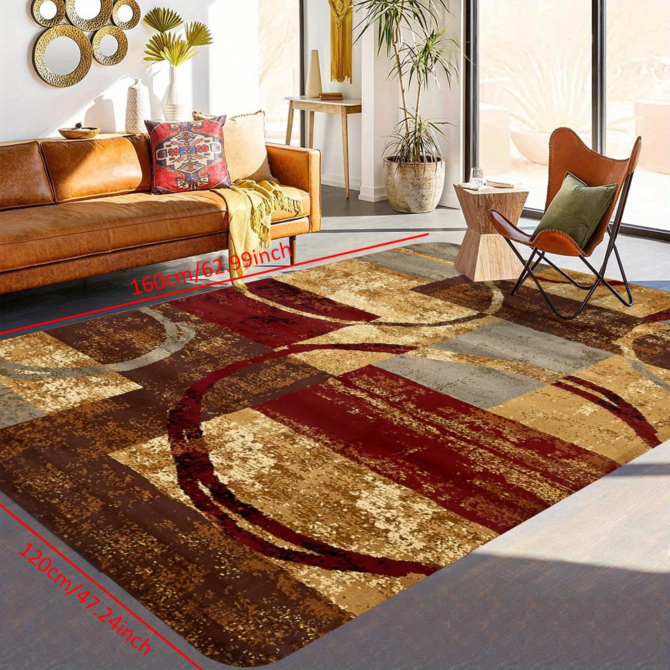 Circular Arc Geometric Mosaic Area Rugs Soft Non Slip Washable Carpet