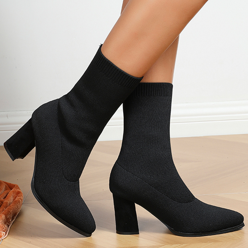 Hayden block heel sock clearance boot in black lycra