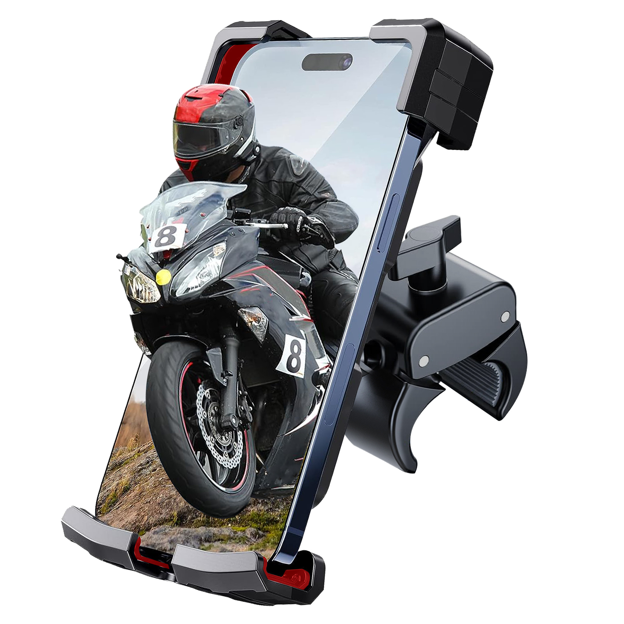 Motorcycle Phone Mount, Bike Phone Holder E-bike Adjustable Cell Phone Bike  Holder, Bicycle Scooter Handlebar Phone Cradle Clip for iPhone 13 Pro Max,  iPhone 12/ 11, Galaxy S9 and 4.7 - 6.8 Phone