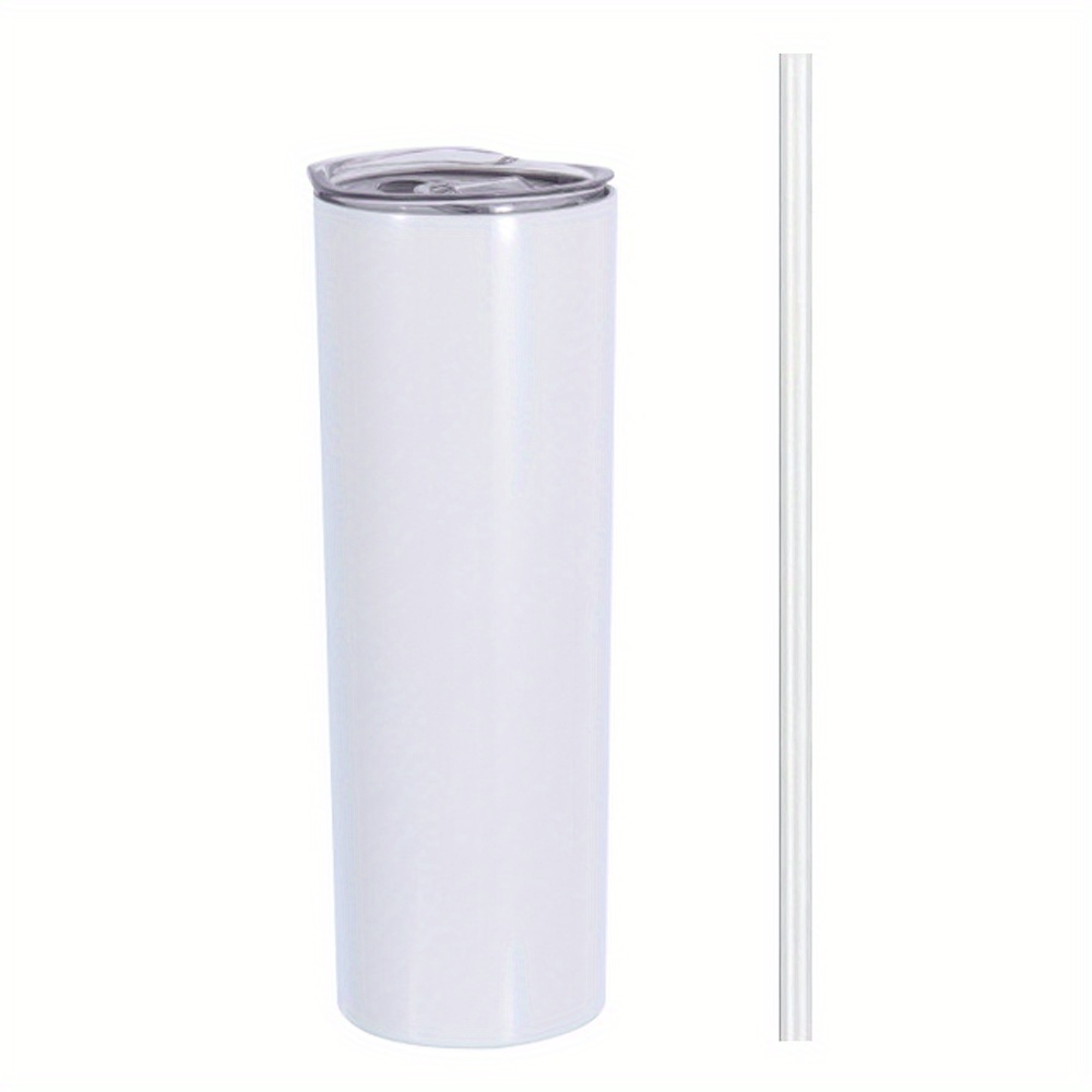 20oz Straight Skinny Blank White Stainless Steel Glitter Tumbler Sparkle Bling Sublimation Tumbler w/Straw Lid, Size: One Size