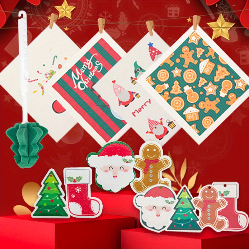 Christmas Cartoon Printed Sponge Wipe Set Multifunctional - Temu