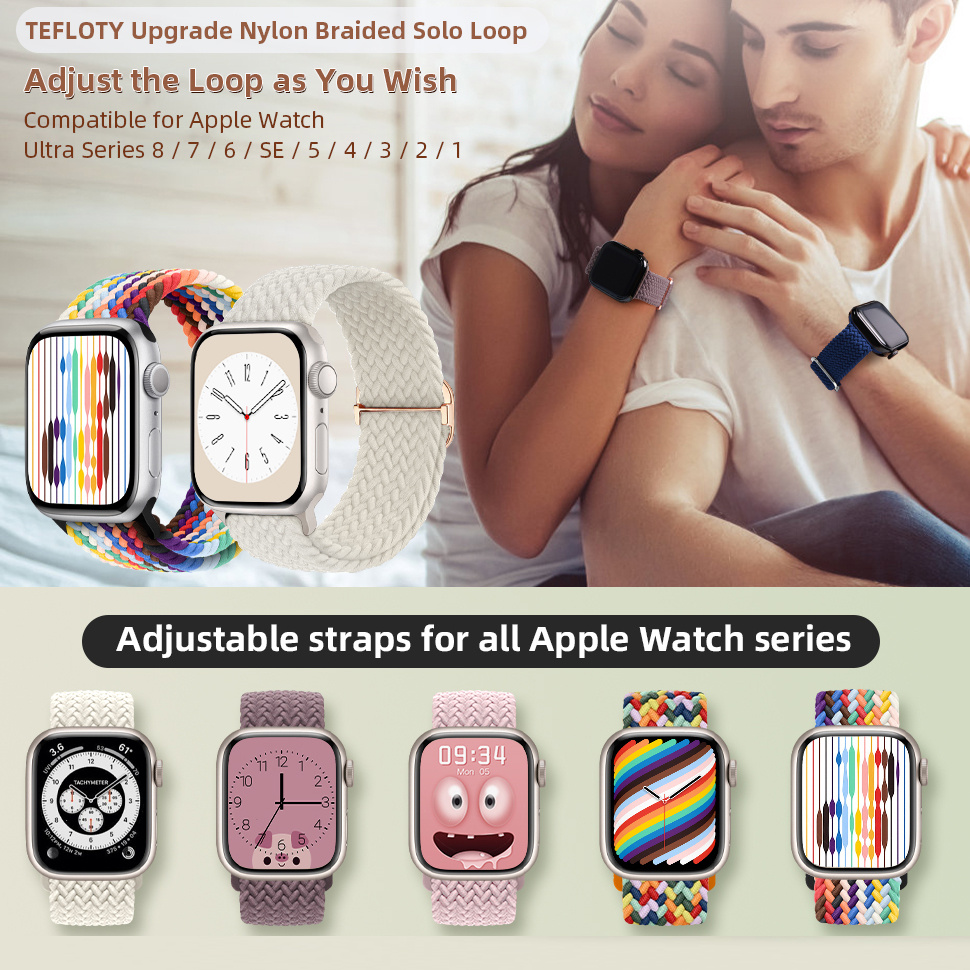 Stretchy Nylon Solo Loop Compatible with Apple Watch Band 38mm 40mm 41mm  42mm 44mm 45mm for Women Men, Adjustable Sport Elastic Wristbands Braided