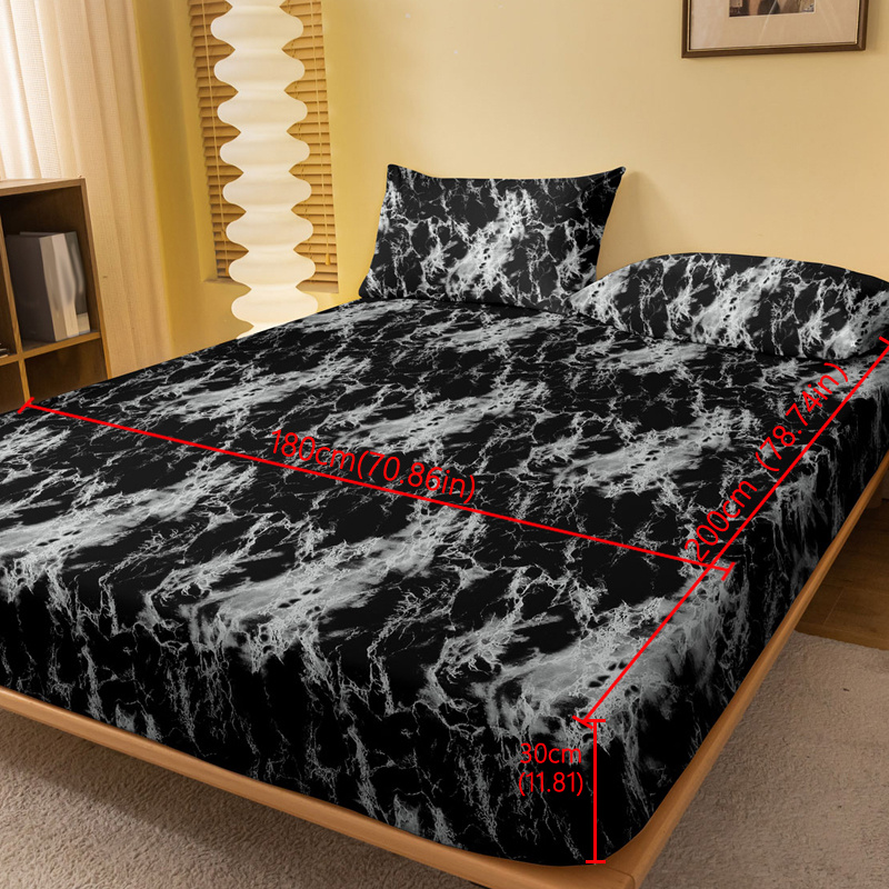 1pc Printed Brushed Fitted Sheet — Marble-patterned Bed Sheet/bed Cover For The Bedroom
