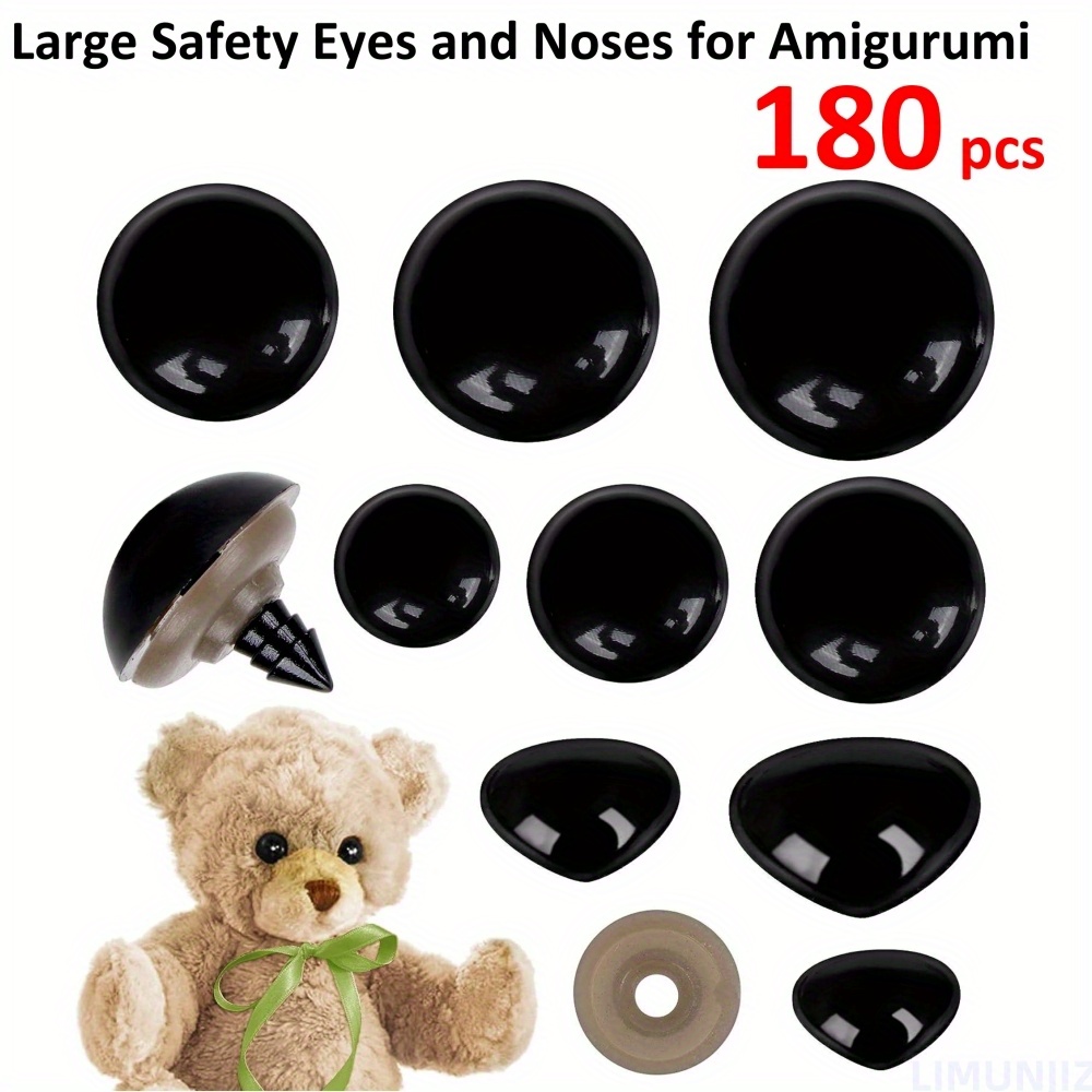 141 Pieces 12-30 mm Large Safety Eyes and Noses Kit Black Plastic Craft  Dolls Eyes for DIY Puppets Bear Crafts Stuffed Animals Amigurumi Making