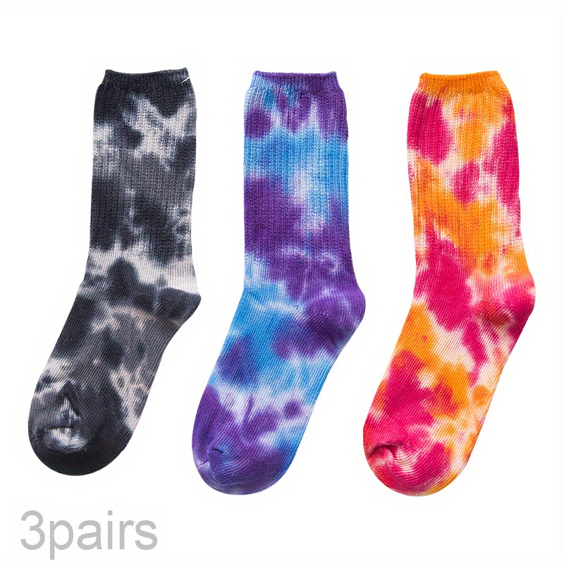 Image of 3 Pairs Of European And American Trendy Brand Tie-dye Socks Men's And Women's Mid- Stockings Ins High-top Personality Flower Board Breathable Basketball Socks