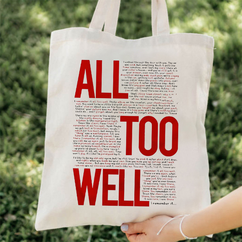 All Too Well Pattern Tote Bag, Letter Print Canvas Shoulder Bag, Music  Concert Essential, Gifts For Music Lovers - Temu New Zealand