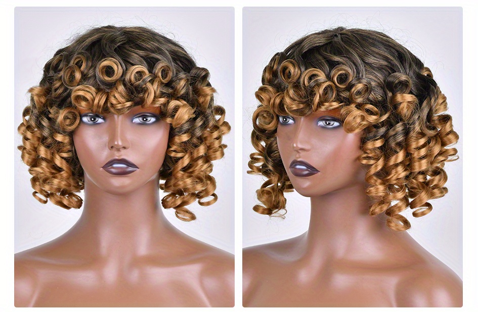 Short Hair Loose Curly Wig Bangs Women Synthetic Hair Temu