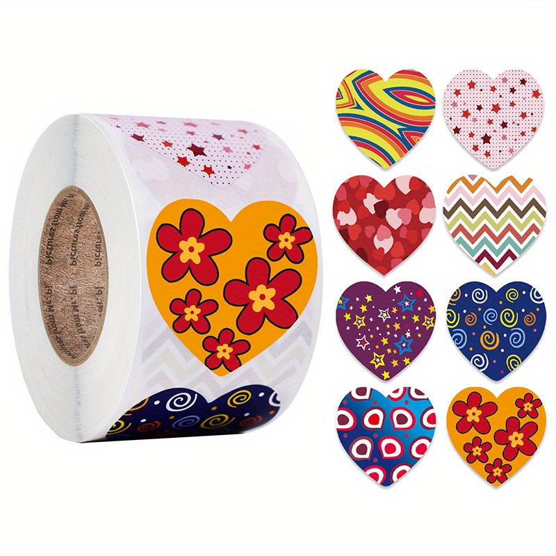 500pcs Per Roll, Valentine's Day Heart Stickers With 8 Different Designs For Gift Decoration, Adhesive Labels.