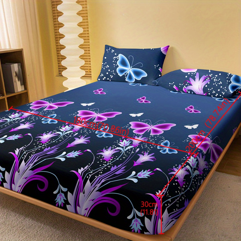 1pc Brushed Fitted Sheet, Soft Comfortable Floral Print Bedding Fitted Sheet, For Bedroom, , With Deep Pocket, Fitted Bed Sheet , Without Pillowcase