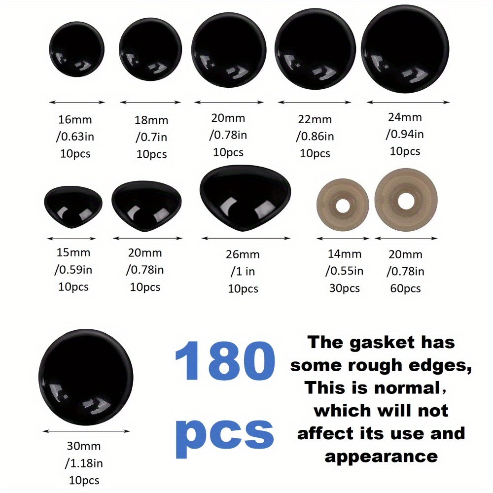 360 Pcs Large Safety Eyes Plastic Safety Eyes and Noses 12-30mm