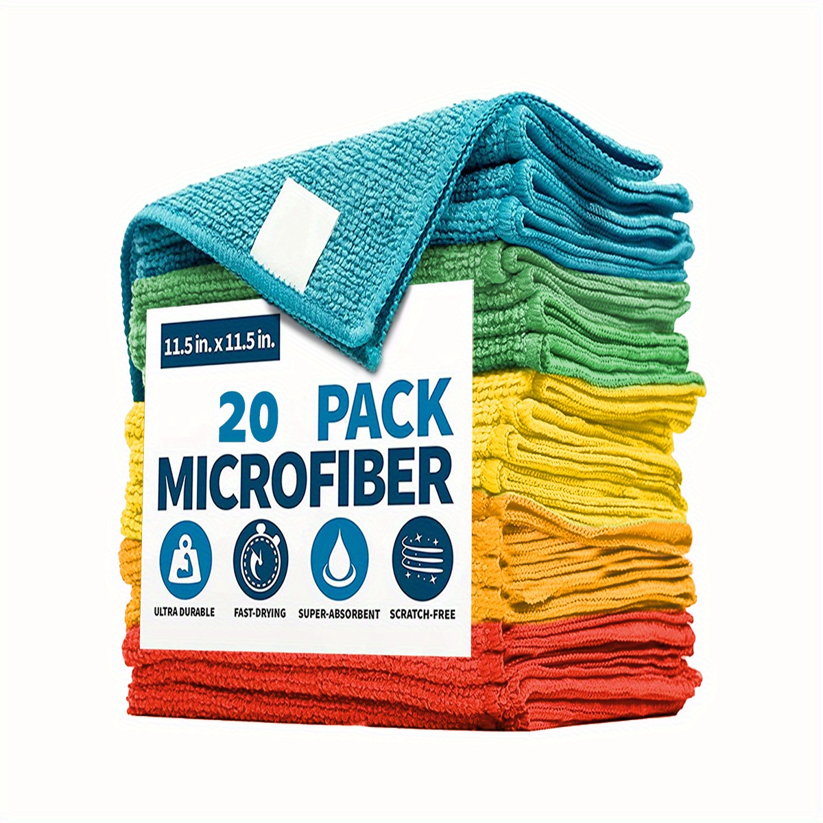 Reusable Microfiber Towels Square 14 in. Lint-free Cleaning Cloth Blue  24-Pack