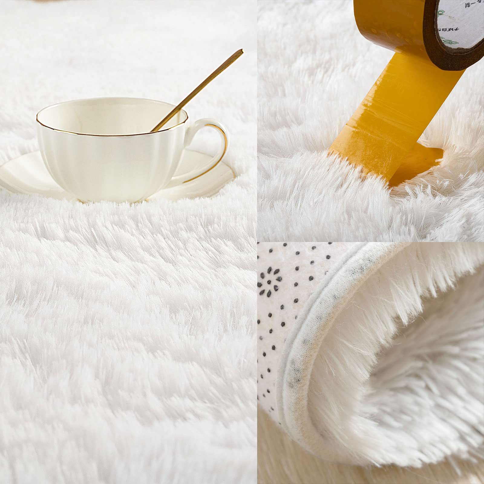 soft cozy white plush   room mat non slip easy   for bedroom nursery and play area nursery mat rectangle shape details 2