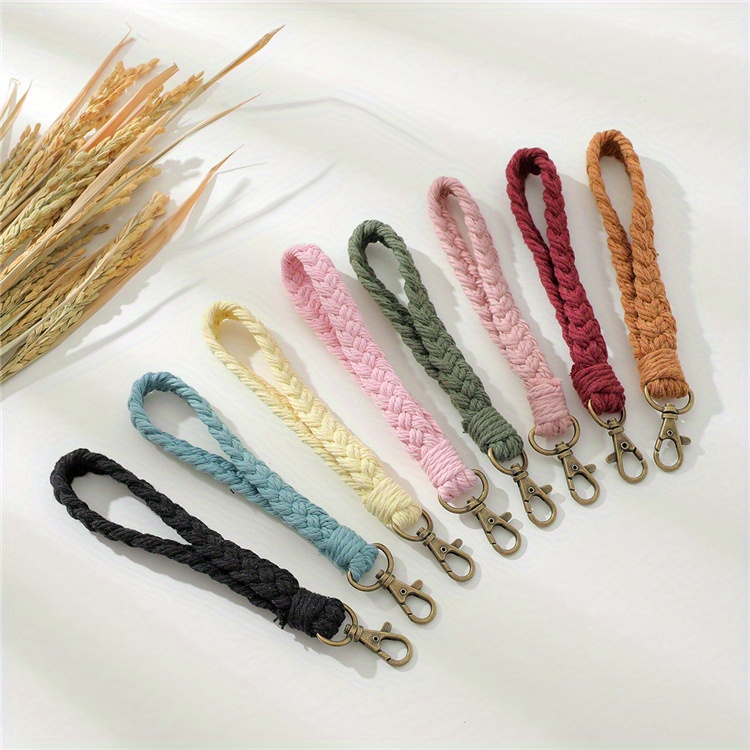 6 Pcs Boho Macrame Keychain Bracelet Handmade Keychain Wristlet Weave Boho  Keychains for Women Crochet Key Chain Lanyard, Car Key ,Wallet Purse Phone