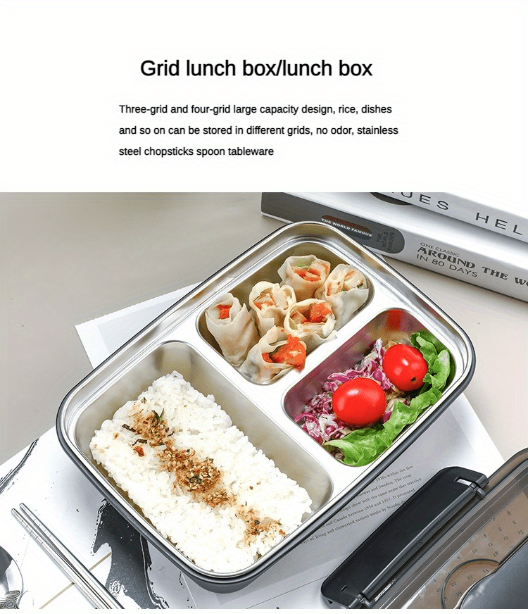 Lunch Box, 304 Stainless Steel Bento Box, 3 / 4 Compartments Food  Container, For School Students And Office Workers, Kitchen Gadgets, Kitchen  Accessories, Travel Accessories - Temu