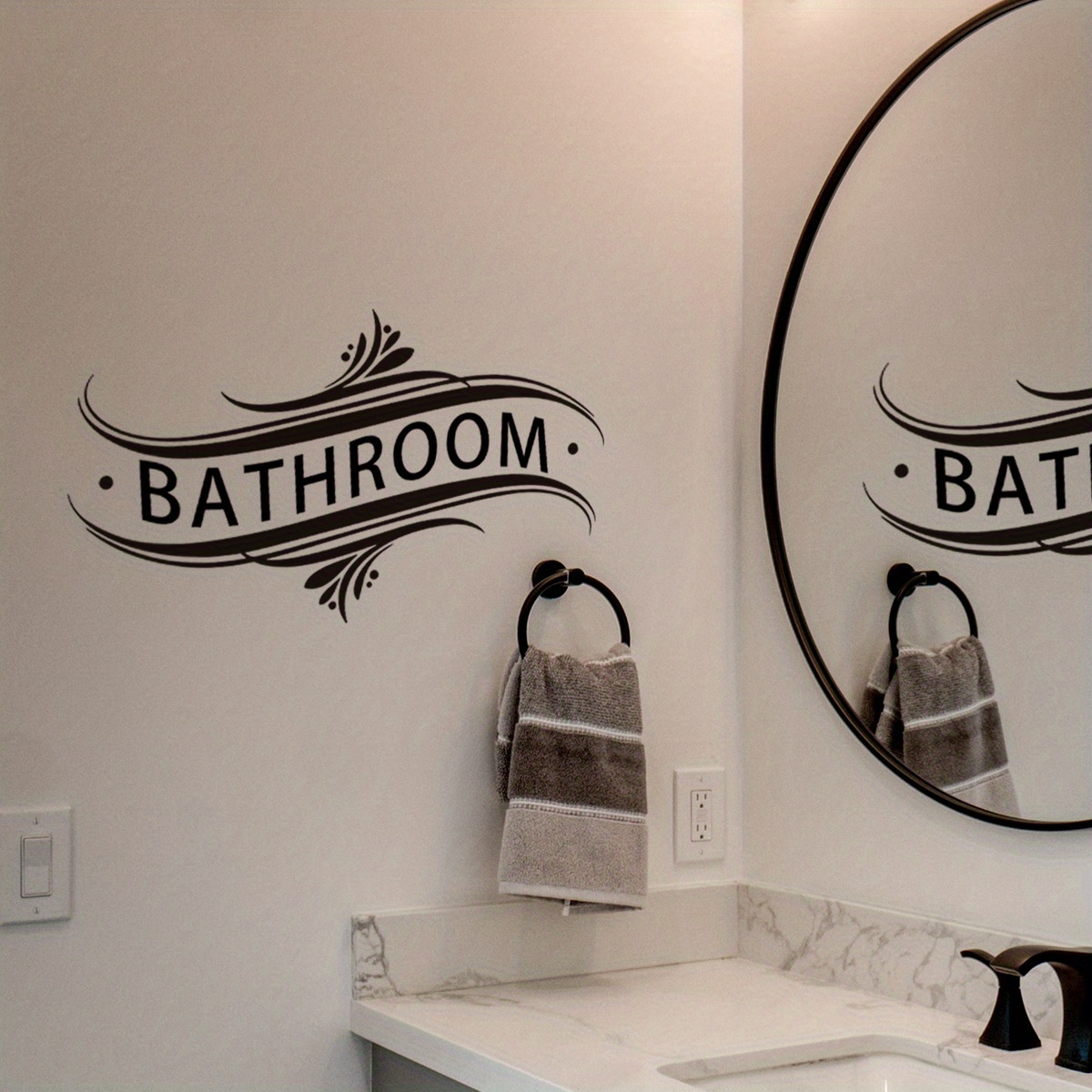Chic Bathroom Wall Decals - Self-adhesive, Removable English Slogan Stickers For Modern Washroom Decor, Contemporary Style, Space Theme, Rectangular Shape