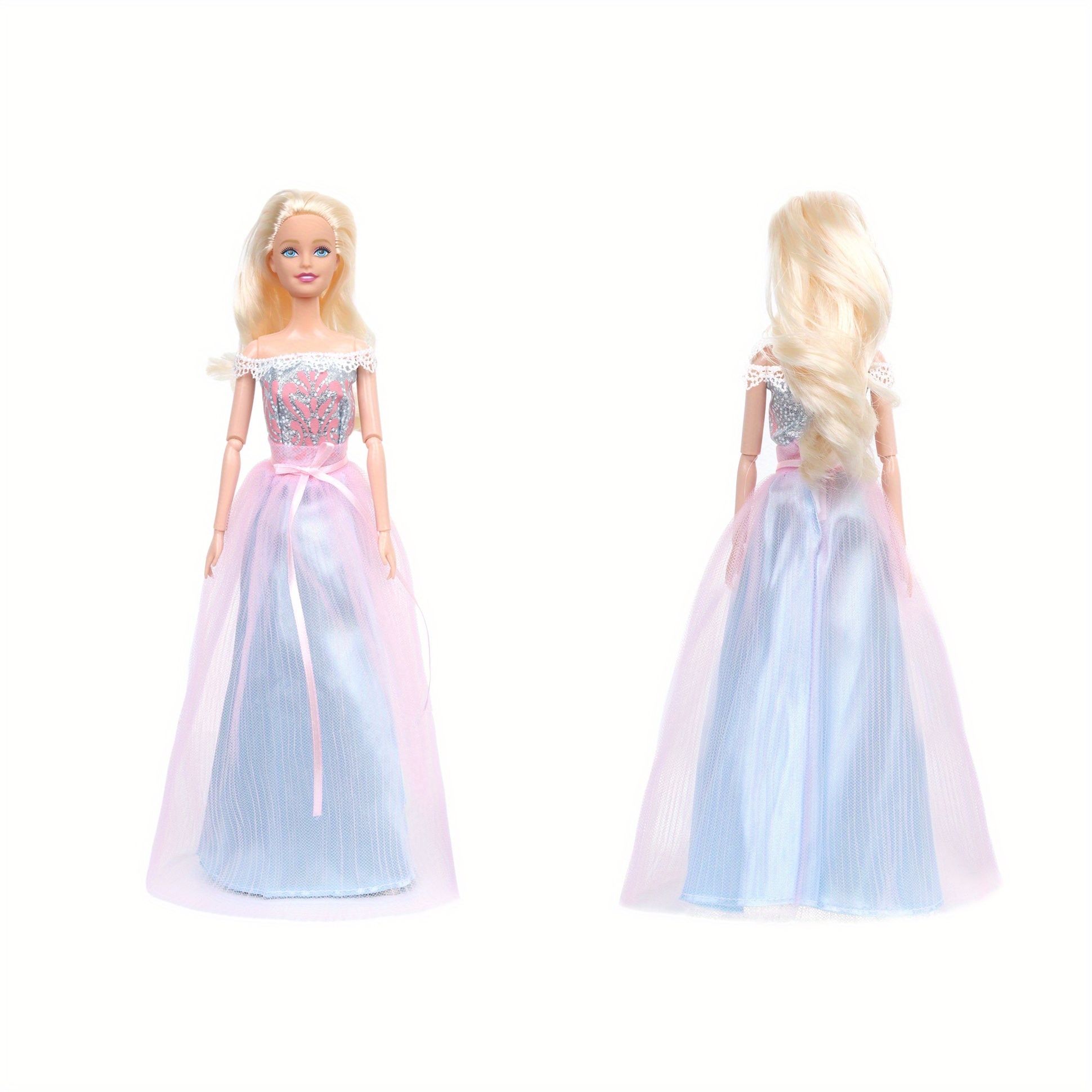 Princesa vestido para boneca barbie, vestido elegante com rendas, saia,  véu, chapéu, acessórios, festa de casamento