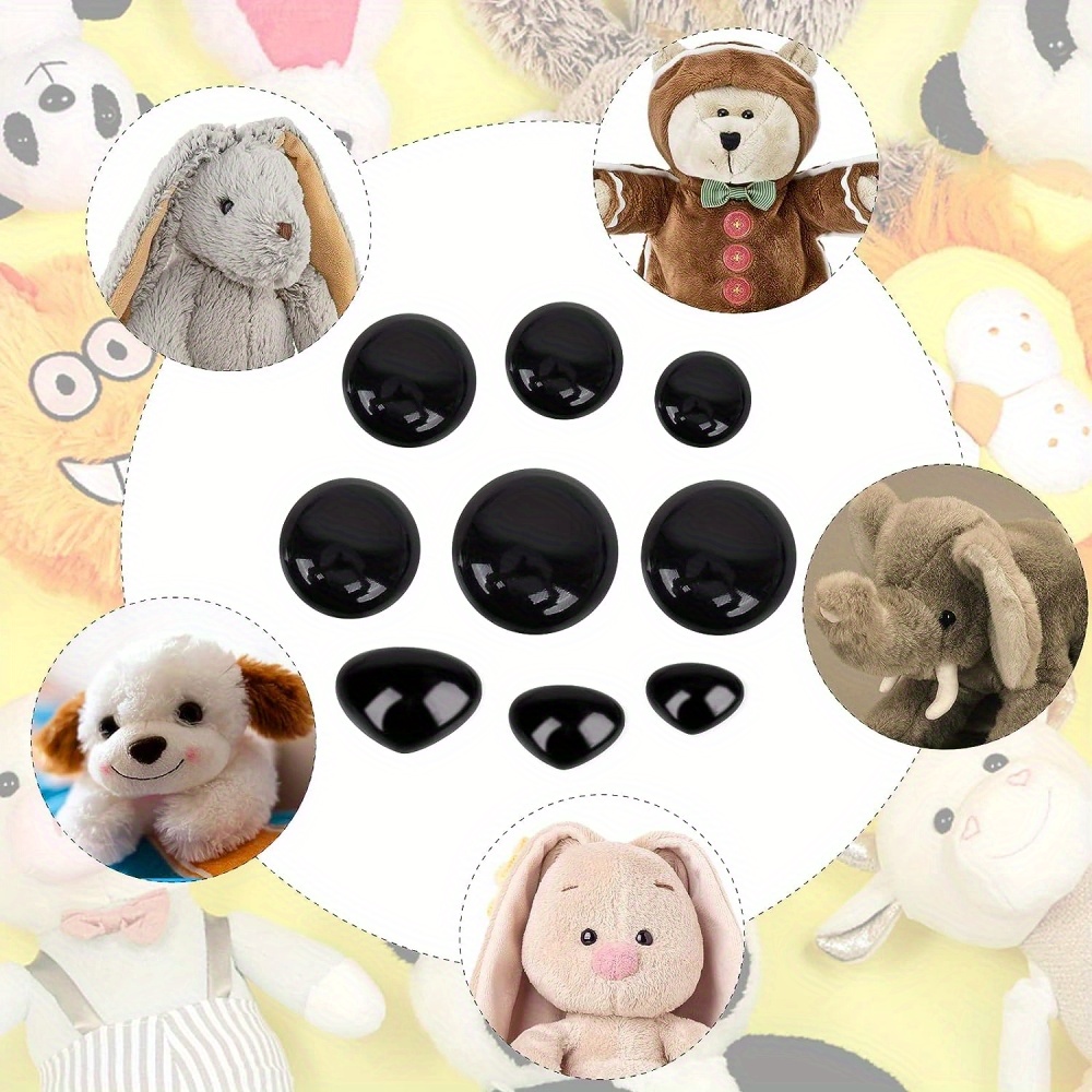 RuWfpz Safety Noses for Crochet Animals Amigurumi 15-30mm - 4 Sizes Stuffed Animal Noses with Washers, 50pcs Plastic Black Teddy Bear Nose for