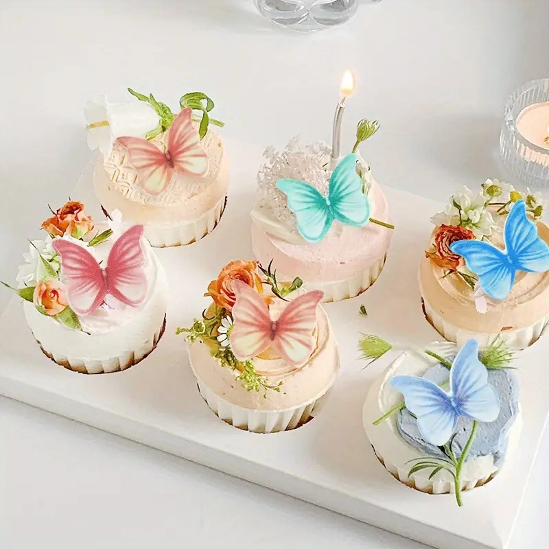 Juego de 10 mariposas de papel comestible de oblea para tortas, decoración  de cupcakes (Azul) – La Alacena del Pastelero