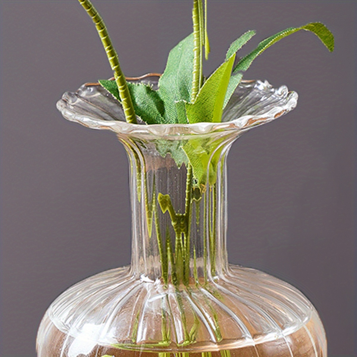 Clear Glass Flower Vase Minimalist Textured Detail Flower Temu