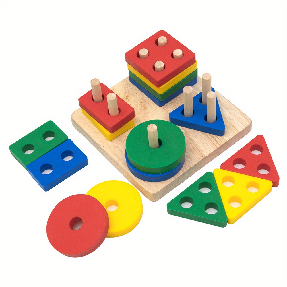Wooden Sorting & Stacking Toys For Toddlers, Preschool Educational