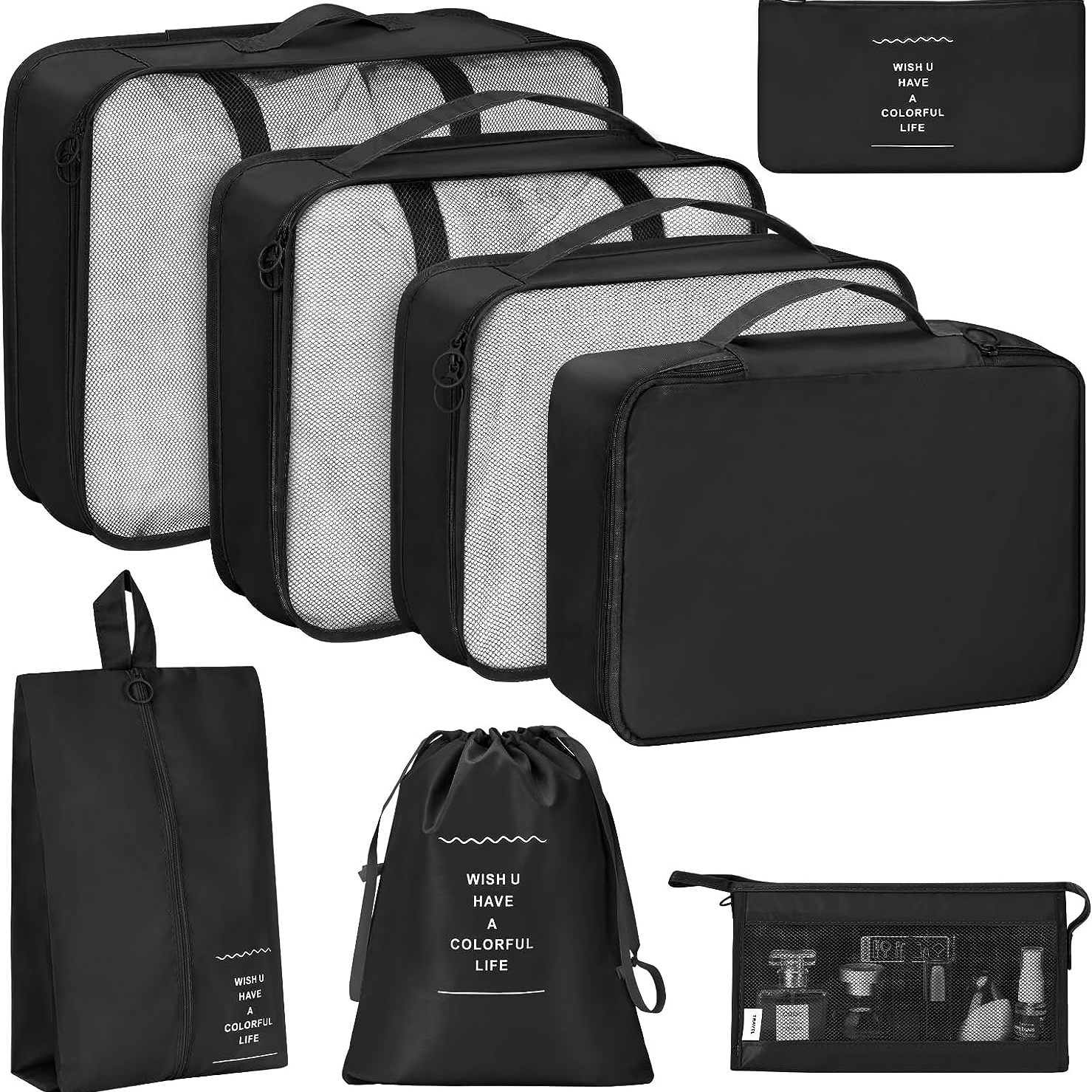 12 Stück Koffer Organizer Set, Packing Cubes for Suitcase Travel  Accessories Kofferorganizer Kleidertaschen Packwürfel Kosmetik Packtaschen  (Schwarz) : : Fashion