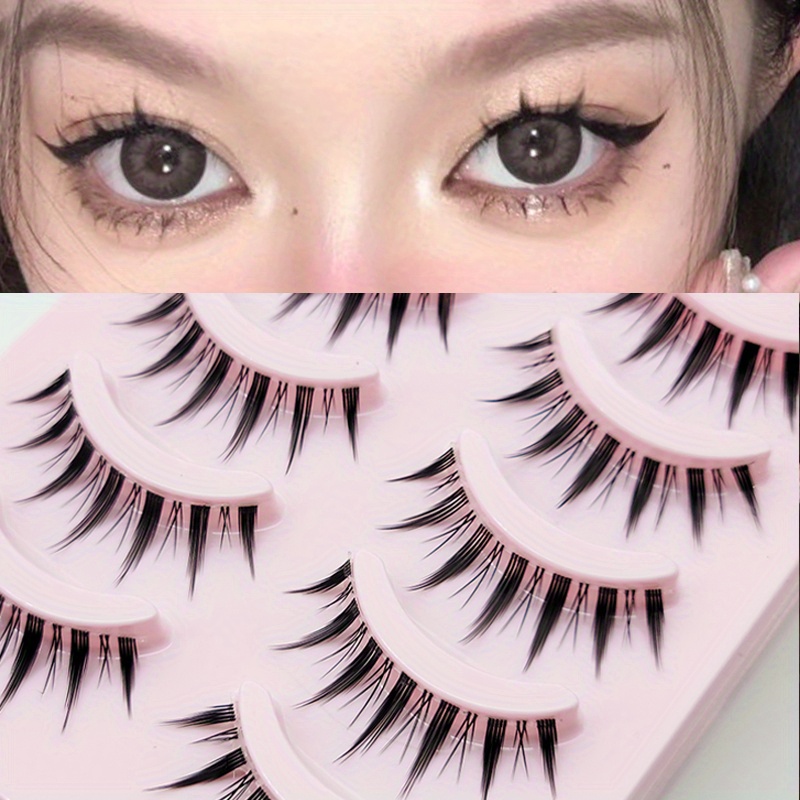 Manga Anime Lashes Soft Natural Thick False Eyelashes Pointed Cat Eye  Eyelashes Daily Makeup Wispy Eyelashes - Temu