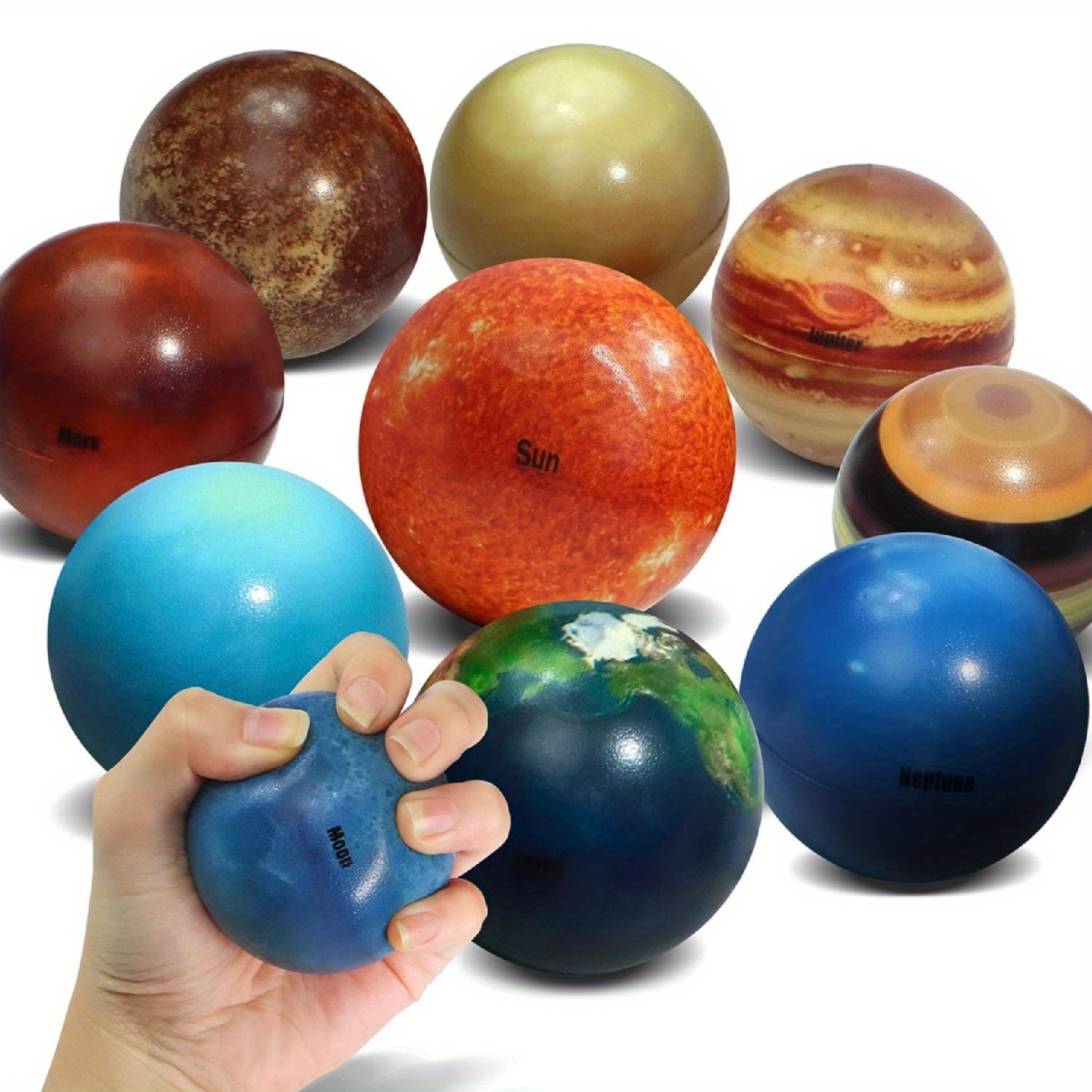 Solar System Planet Balls for Kids Set of 10, Planet Bouncy Balls for Kids Early Learning, Hand Squeeze Sensory Ball Toy, Anti Stress Ball Stress