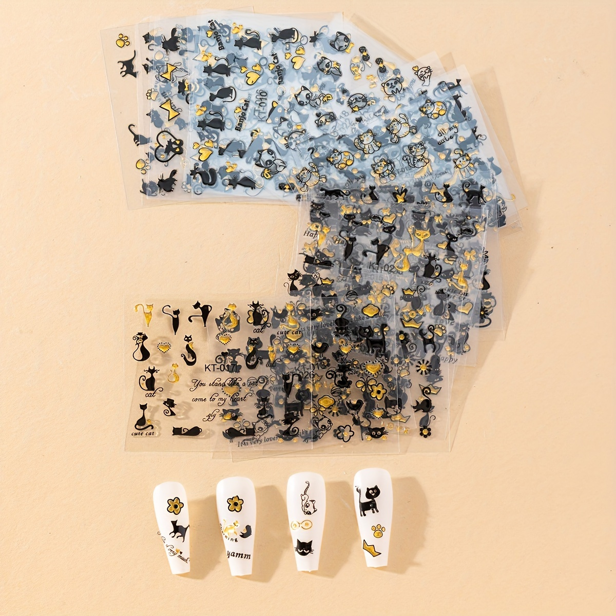 

30 Sheets,3d Cute Black Cat Nail Art Stickers,self Adhesive Cartoon Cat Nail Art Decals Diy Nail Salons