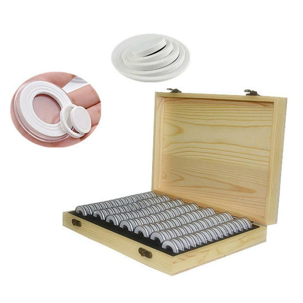 Image of 1set Adjustable Wooden Coin Storage Box With 100 Protective Sleeves - Ideal For Collectors To Store Commemorative, Zodiac, And Word