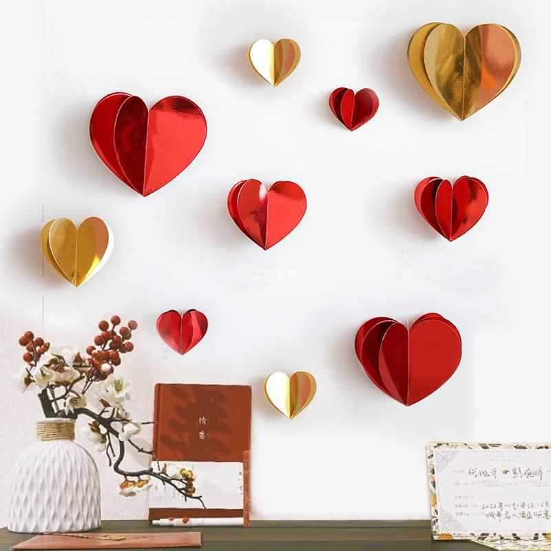 red golden 3d love heart garland paper hanging heart swirl Temu
