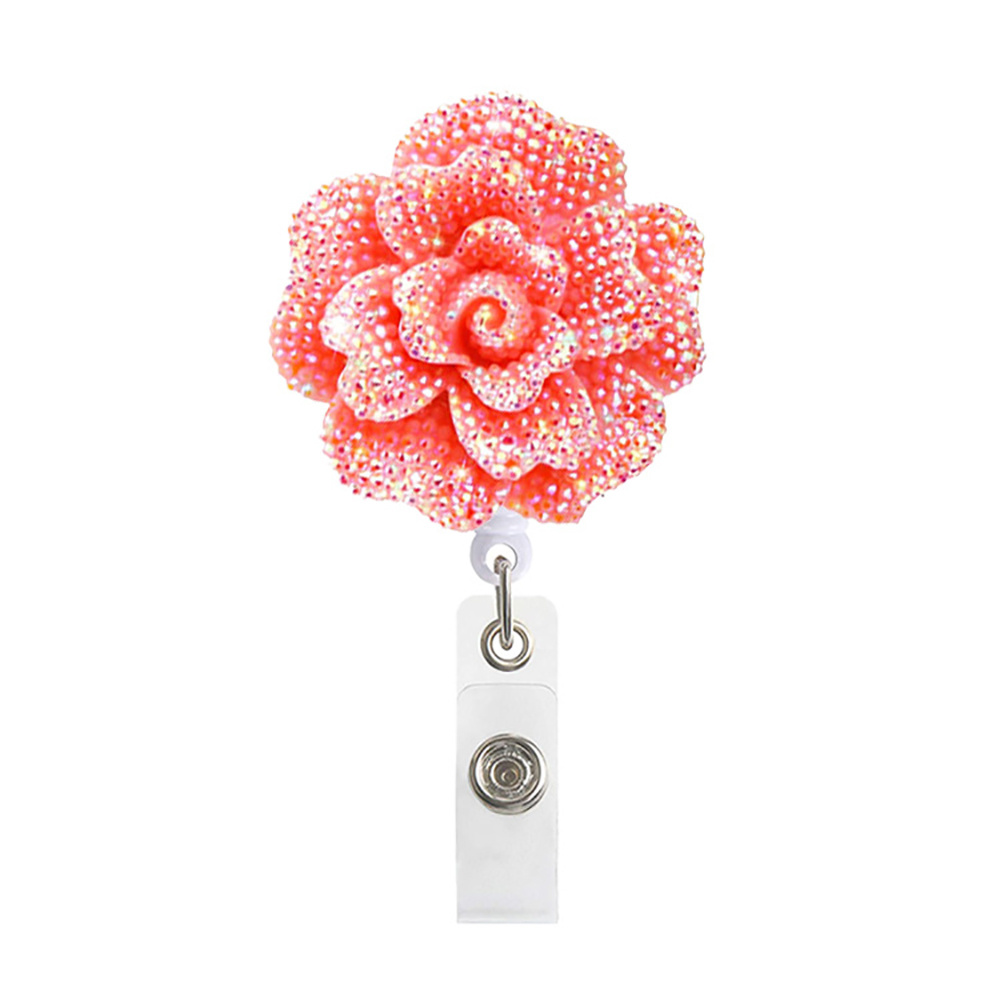 Sparkly Rose Nurse Badge Reel - Flower Retractable ID Holder with Rotating  Alligator Clip for Hospitals Doctors and Office Staff (Blue)